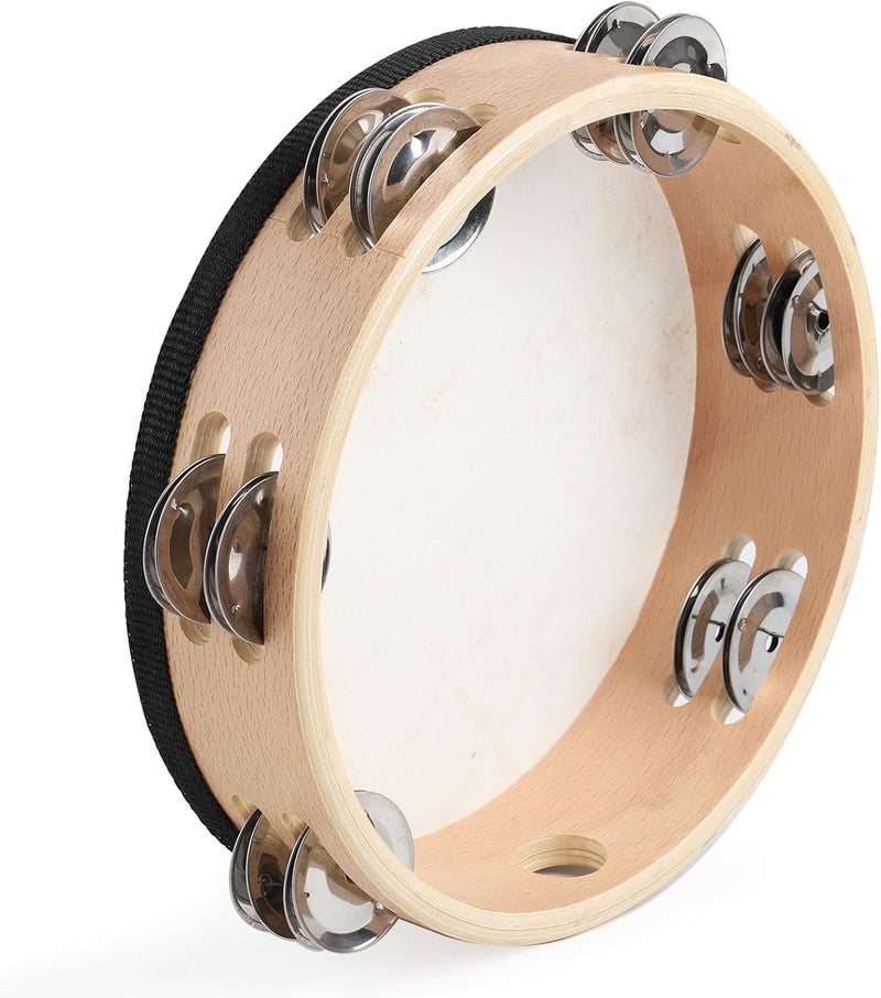 BGMUSER 8 Inch Goatskin Tambourine With Beech Drumshell 6 Pairs of Metal Jingles Hand Held Drum for Adults Dance Church Games KTV Party - Image 4